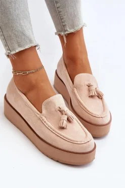 Mokasyny Na Platformie|Mokasyny Damskie Zamszowe></noscript>Boto Mokasyny Damskie Na Platformie Z Frędzlami Jasnobeżowe Mialani