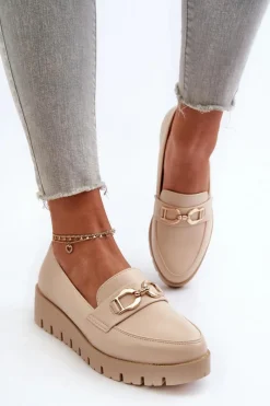 Mokasyny Na Platformie|Mokasyny Damskie Zamszowe>Evento Mokasyny Damskie Na Platformie Z Ozdobą Jasnobeżowe Kaldina