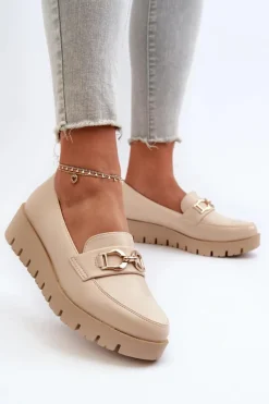 Mokasyny Na Platformie|Mokasyny Damskie Zamszowe></noscript>Evento Mokasyny Damskie Na Platformie Z Ozdobą Jasnobeżowe Kaldina