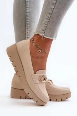 Mokasyny Na Platformie|Mokasyny Damskie Zamszowe></noscript>Evento Mokasyny Damskie Na Platformie Z Ozdobą Jasnobeżowe Kaldina