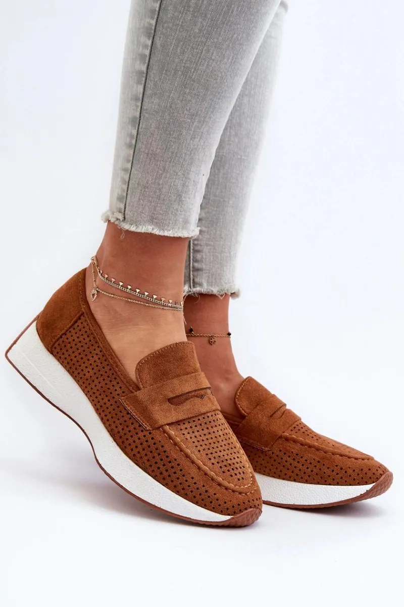 Outlet Mokasyny Damskie Na Platformie Eko Zamszowe Camel Inesqua Damskie Loafersy Damskie|Mokasyny Na Platformie