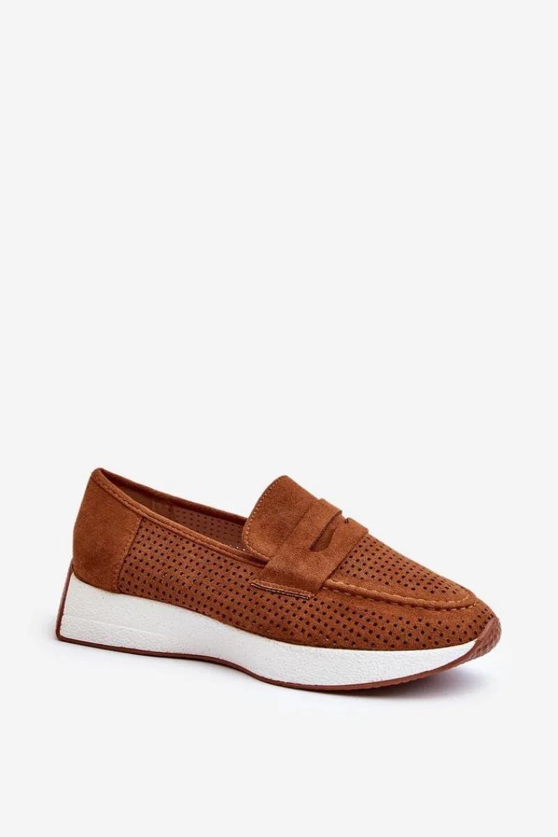 Outlet Mokasyny Damskie Na Platformie Eko Zamszowe Camel Inesqua Damskie Loafersy Damskie|Mokasyny Na Platformie