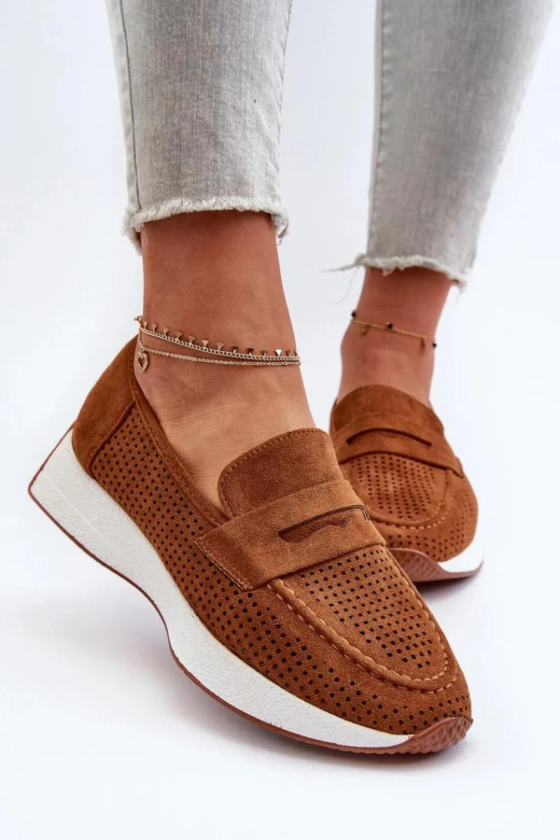 Outlet Mokasyny Damskie Na Platformie Eko Zamszowe Camel Inesqua Damskie Loafersy Damskie|Mokasyny Na Platformie