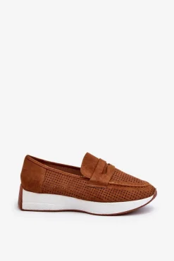 Outlet Mokasyny Damskie Na Platformie Eko Zamszowe Camel Inesqua Damskie Loafersy Damskie|Mokasyny Na Platformie