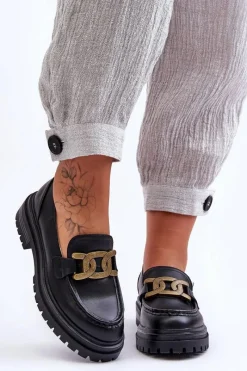 Discount Mokasyny Damskie Na Platformie Z Ozdobą Czarne Ameg Damskie Mokasyny Damskie Skórzane|Mokasyny Na Platformie