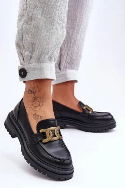 Discount Mokasyny Damskie Na Platformie Z Ozdobą Czarne Ameg Damskie Mokasyny Damskie Skórzane|Mokasyny Na Platformie
