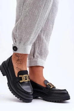 Discount Mokasyny Damskie Na Platformie Z Ozdobą Czarne Ameg Damskie Mokasyny Damskie Skórzane|Mokasyny Na Platformie