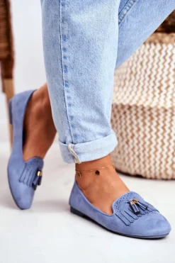 Hot Mokasyny Damskie Niebieskie Lordsy Frędzle Therese Damskie Mokasyny Damskie Zamszowe