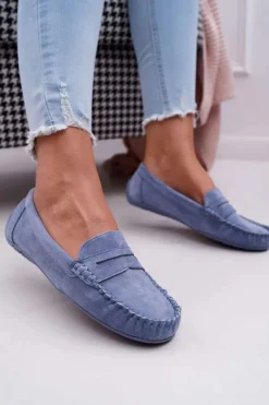 Outlet Boto Mokasyny Damskie Niebieskie Zamszowe Bolero