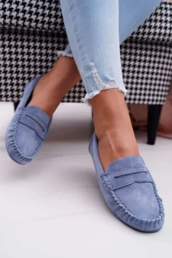 Outlet Boto Mokasyny Damskie Niebieskie Zamszowe Bolero