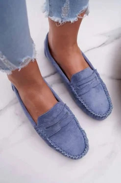 Outlet Boto Mokasyny Damskie Niebieskie Zamszowe Bolero