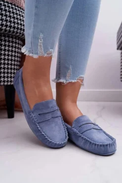 Outlet Boto Mokasyny Damskie Niebieskie Zamszowe Bolero