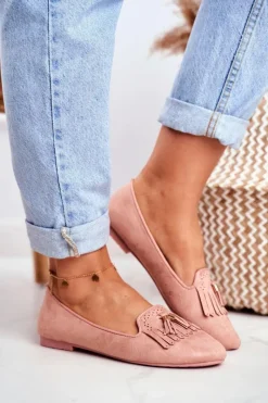 Boto Mokasyny Damskie Różowe Lordsy Frędzle Therese