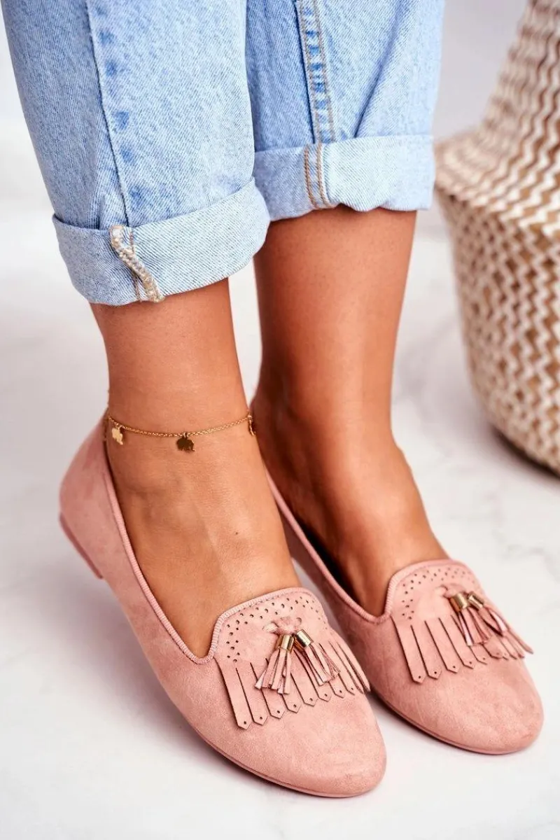 Boto Mokasyny Damskie Różowe Lordsy Frędzle Therese