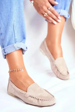 Buty Sergio Leone Mokasyny Damskie Sergio Leone Zamszowe Beżowe MK722