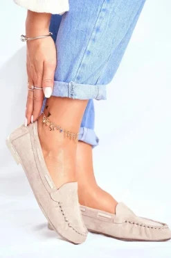 Buty Sergio Leone Mokasyny Damskie Sergio Leone Zamszowe Beżowe MK722