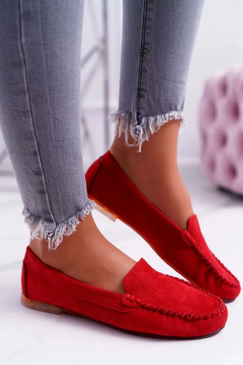 Discount Buty Sergio Leone Mokasyny Damskie Sergio Leone Zamszowe Czerwone Winted