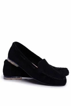 Sale Mokasyny Damskie Sergio Leone Zamszowe Czarne MK722 Damskie Mokasyny Damskie Zamszowe