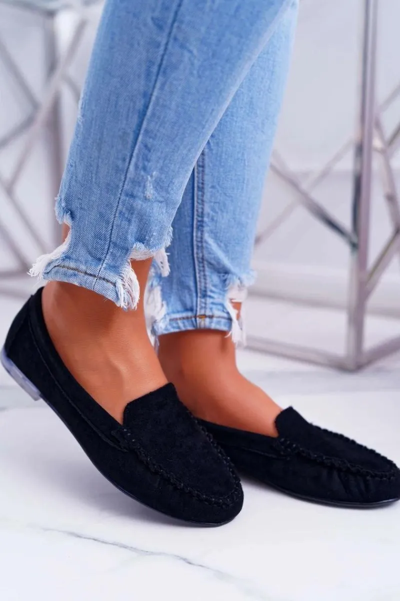 Outlet Mokasyny Damskie Sergio Leone Zamszowe Czarne Winted Damskie Mokasyny Damskie Zamszowe