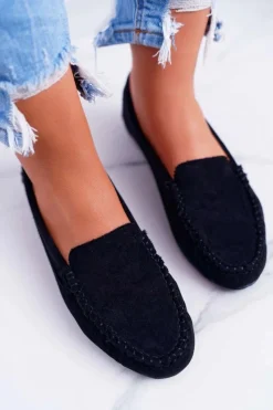 Outlet Mokasyny Damskie Sergio Leone Zamszowe Czarne Winted Damskie Mokasyny Damskie Zamszowe