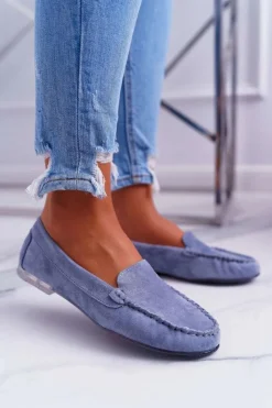 Outlet Buty Sergio Leone Mokasyny Damskie Sergio Leone Zamszowe Jasnoniebieskie Winted