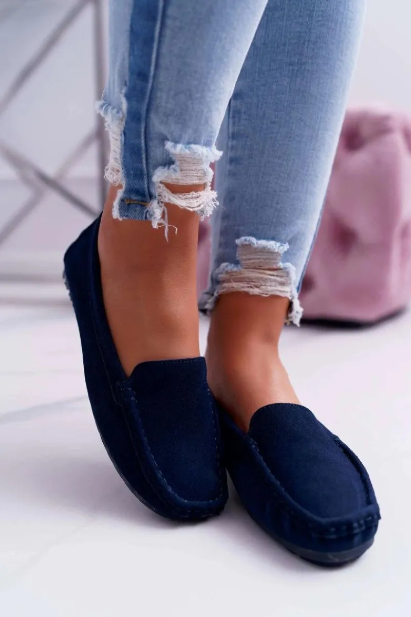 Hot Mokasyny Damskie Skóra Zamszowa Granatowe Tenzion Damskie Mokasyny Damskie Zamszowe