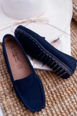 Hot Mokasyny Damskie Skóra Zamszowa Granatowe Tenzion Damskie Mokasyny Damskie Zamszowe