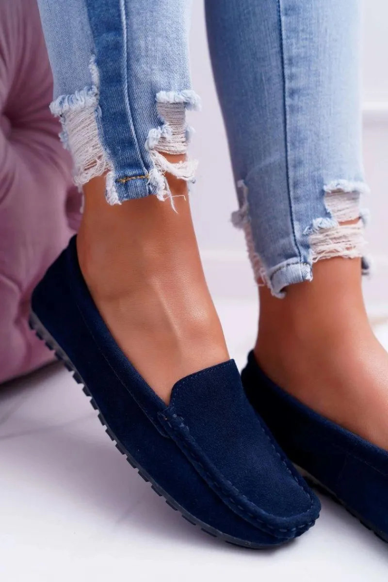 Hot Mokasyny Damskie Skóra Zamszowa Granatowe Tenzion Damskie Mokasyny Damskie Zamszowe