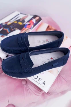 Clearance Damskie buty S.Barski Mokasyny Damskie Skóra Zamszowa Granatowe Lauren