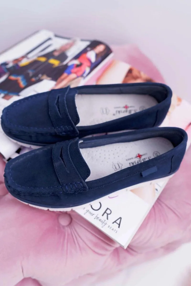 Clearance Damskie buty S.Barski Mokasyny Damskie Skóra Zamszowa Granatowe Lauren