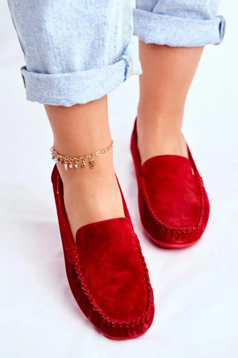 Mokasyny Damskie Zamszowe>Buty damskie Vinceza Mokasyny Damskie Skóra Zamsz Czerwone Papito