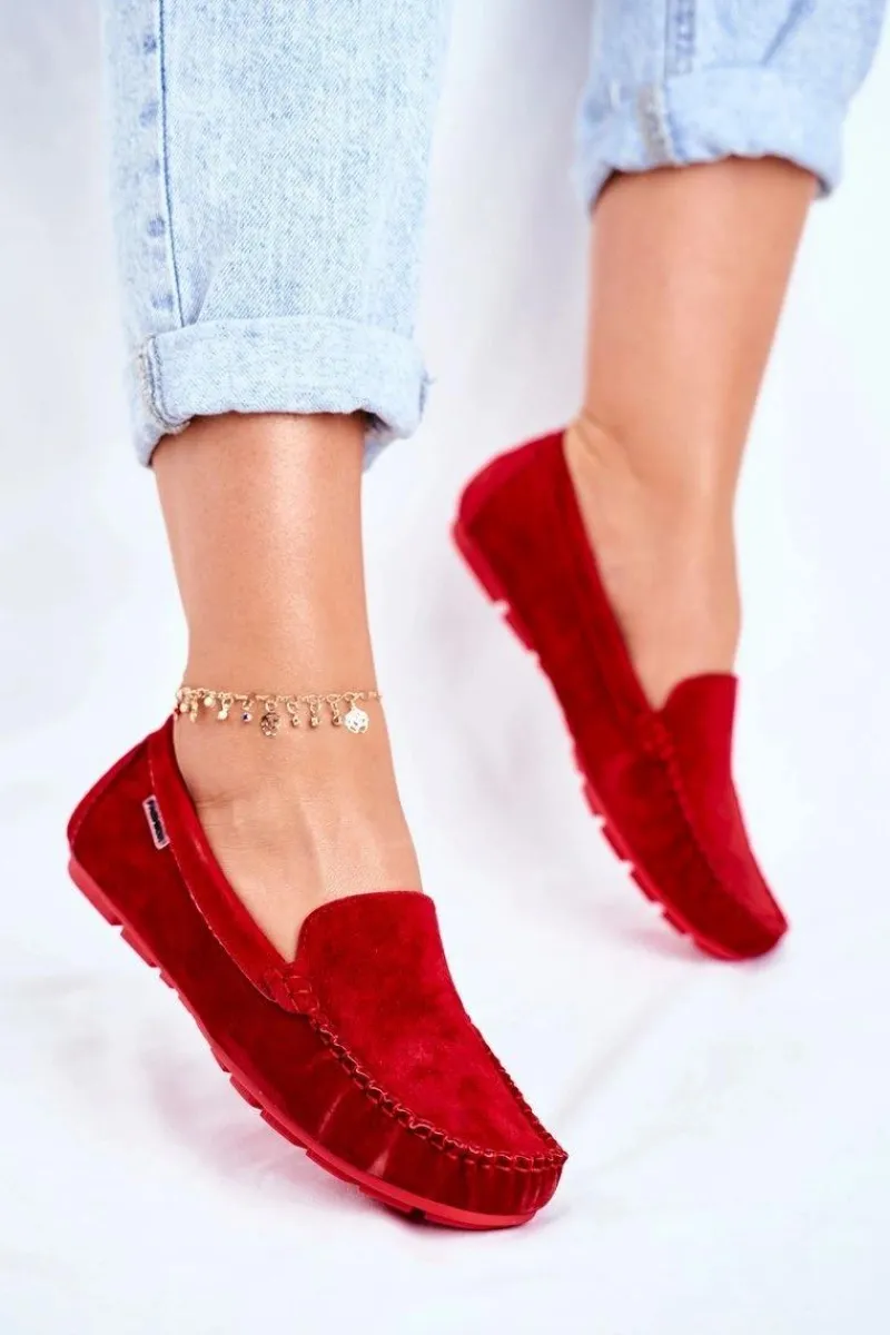 Mokasyny Damskie Zamszowe>Buty damskie Vinceza Mokasyny Damskie Skóra Zamsz Czerwone Papito