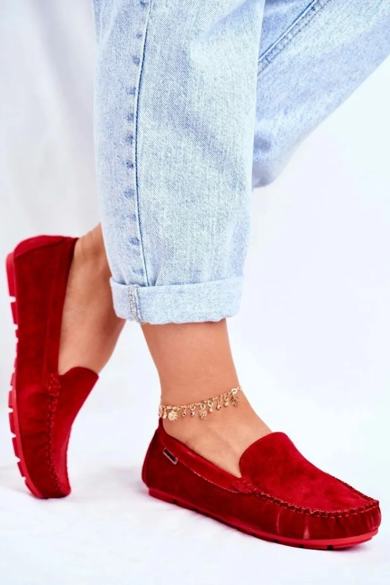 Mokasyny Damskie Zamszowe>Buty damskie Vinceza Mokasyny Damskie Skóra Zamsz Czerwone Papito