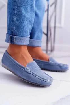 Online Mokasyny Damskie Skóra Zamszowa Błękitne Tenzion Damskie Mokasyny Damskie Zamszowe