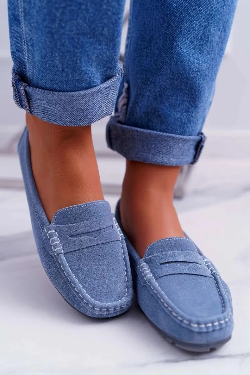 Online Mokasyny Damskie Skóra Zamszowa Błękitne Tenzion Damskie Mokasyny Damskie Zamszowe