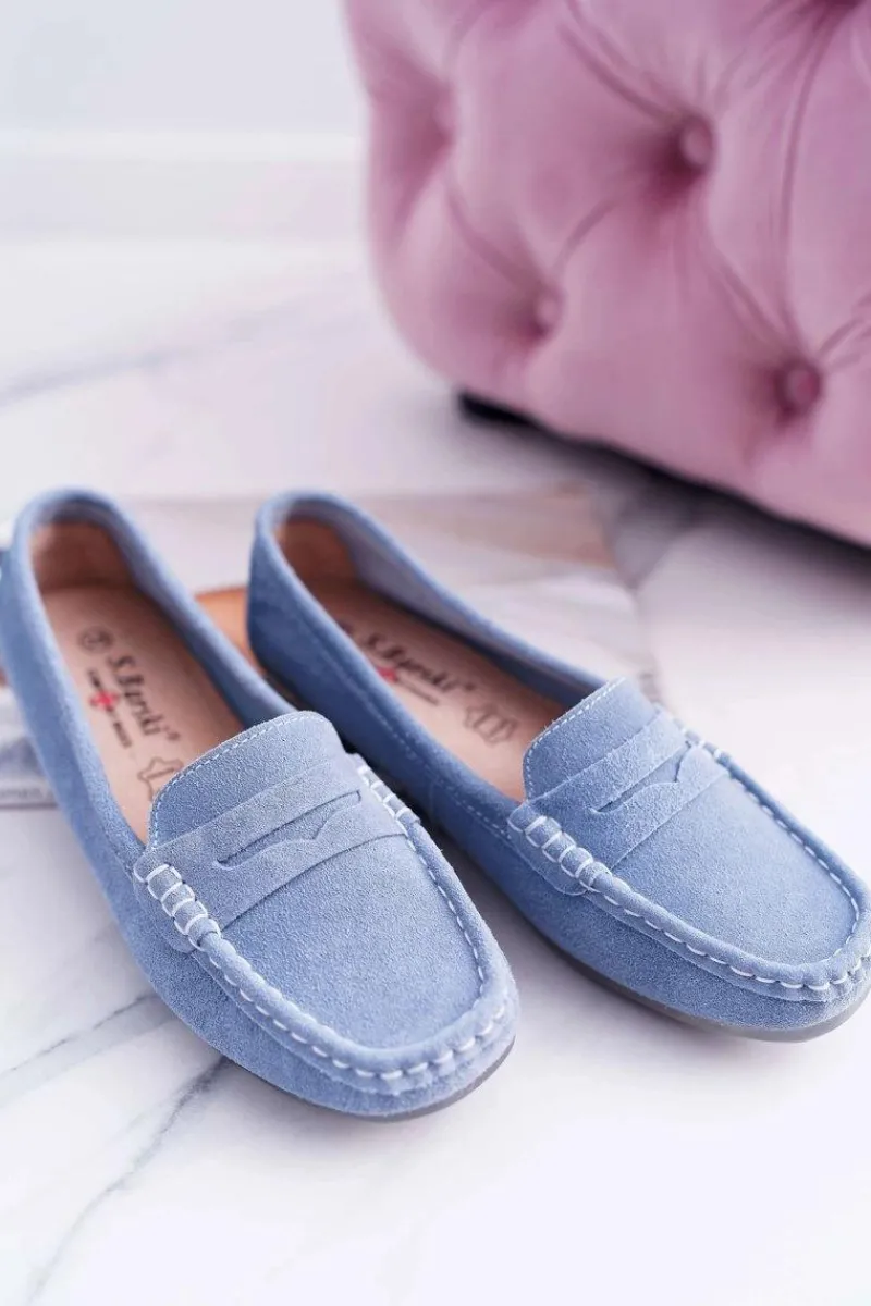 Online Mokasyny Damskie Skóra Zamszowa Błękitne Tenzion Damskie Mokasyny Damskie Zamszowe