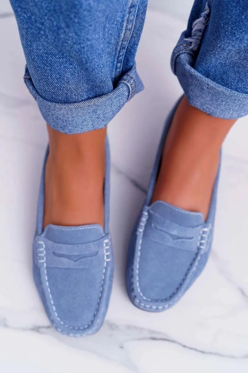 Online Mokasyny Damskie Skóra Zamszowa Błękitne Tenzion Damskie Mokasyny Damskie Zamszowe