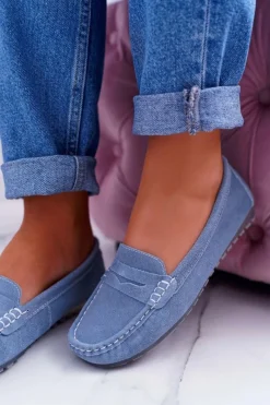 Online Mokasyny Damskie Skóra Zamszowa Błękitne Tenzion Damskie Mokasyny Damskie Zamszowe