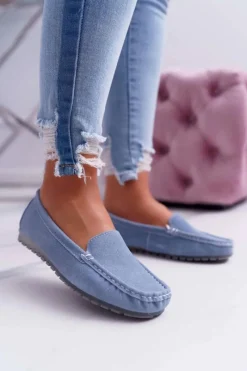 Discount Damskie buty S.Barski Mokasyny Damskie Skóra Zamszowa Niebieskie Tenzion