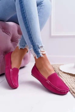 Mokasyny Damskie Zamszowe>Damskie buty S.Barski Mokasyny Damskie Skóra Zamszowa Fuksja Tenzion