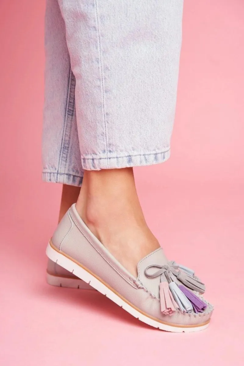 New Evento Mokasyny Damskie Skórzane Szare Bebbo