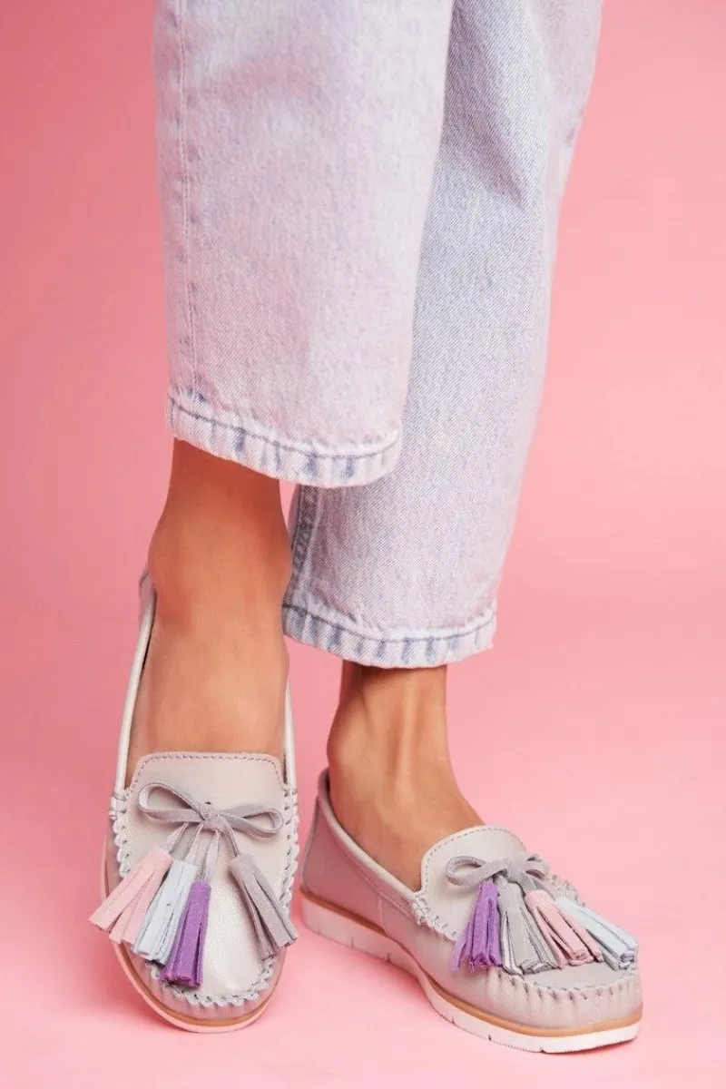 New Evento Mokasyny Damskie Skórzane Szare Bebbo