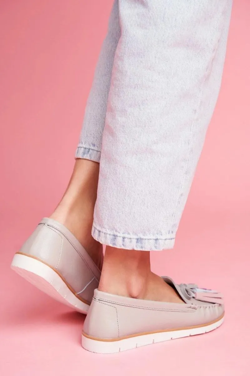 New Evento Mokasyny Damskie Skórzane Szare Bebbo