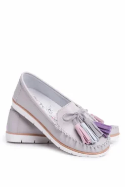 New Evento Mokasyny Damskie Skórzane Szare Bebbo