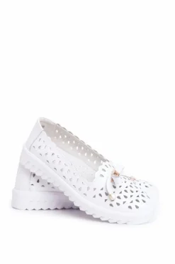 Hot Mokasyny Damskie Skórzane Ażurowe LR71515 Białe Murrieta Damskie Mokasyny Damskie Skórzane