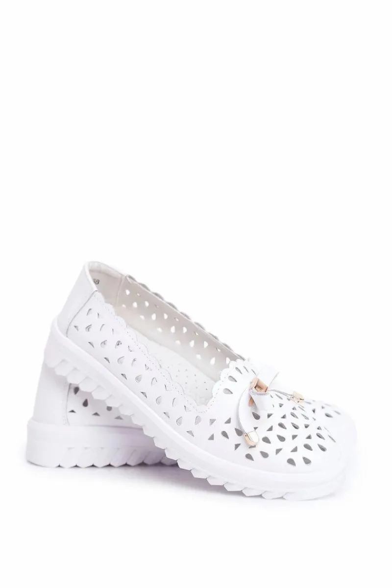 Hot Mokasyny Damskie Skórzane Ażurowe LR71515 Białe Murrieta Damskie Mokasyny Damskie Skórzane