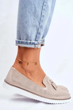 Discount Evento Mokasyny Damskie Skórzane Złote Amore Mio