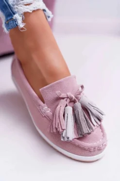Best Mokasyny Damskie Skórzane Zamszowe Z Frędzlami Różowe Batist Damskie Mokasyny Damskie Zamszowe
