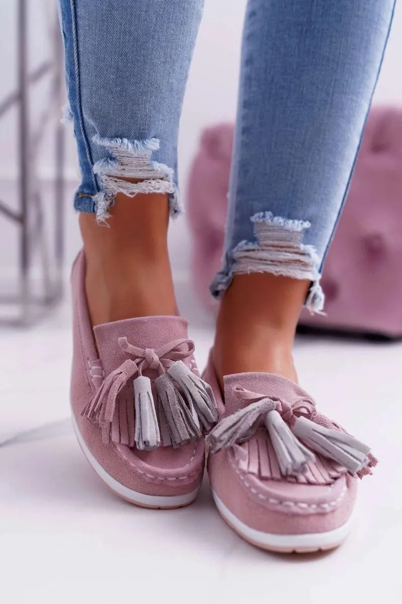 Best Mokasyny Damskie Skórzane Zamszowe Z Frędzlami Różowe Batist Damskie Mokasyny Damskie Zamszowe