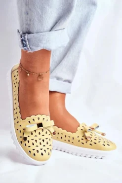 Mokasyny Damskie Skórzane>Damskie buty S.Barski Mokasyny Damskie Skórzane Ażurowe LR71515 Żółte Murrieta